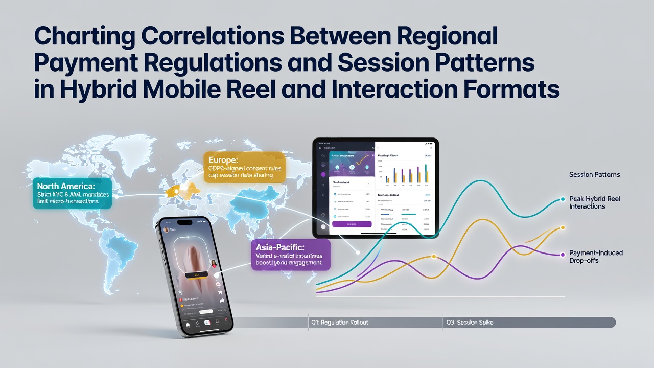 Data visualization showing payment method usage across different regions and corresponding mobile gaming session lengths in hybrid reel and live formats