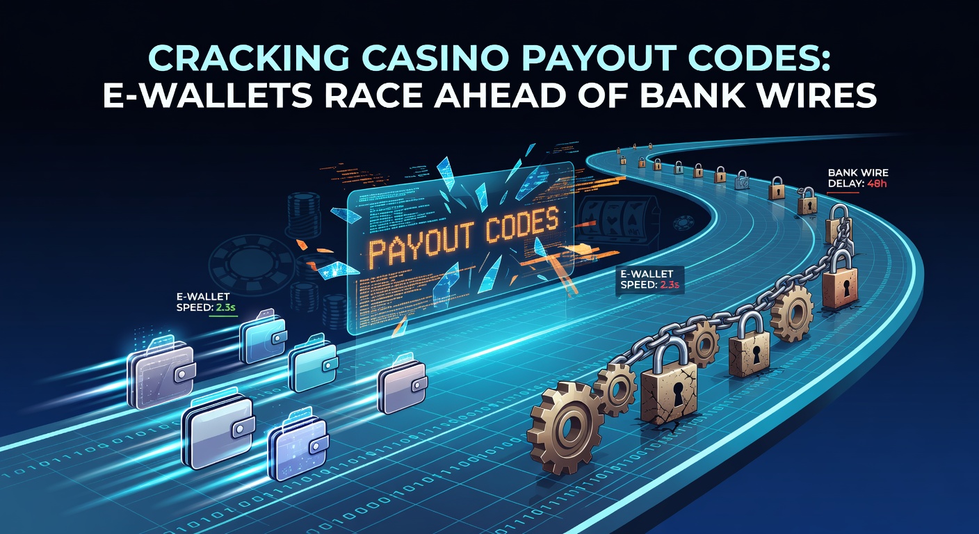 Digital wallet icons speeding ahead of traditional bank transfer symbols on a casino payout graphic