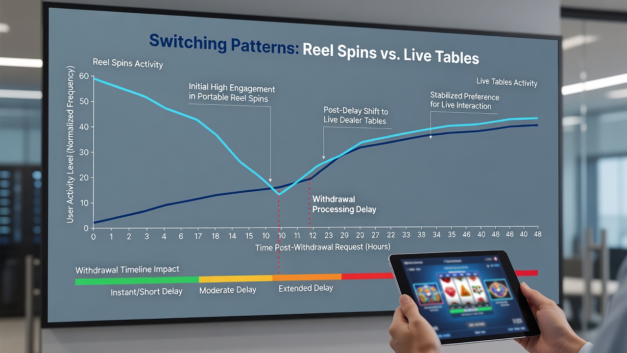 Player switching between mobile slot and live dealer table screens with timeline overlays