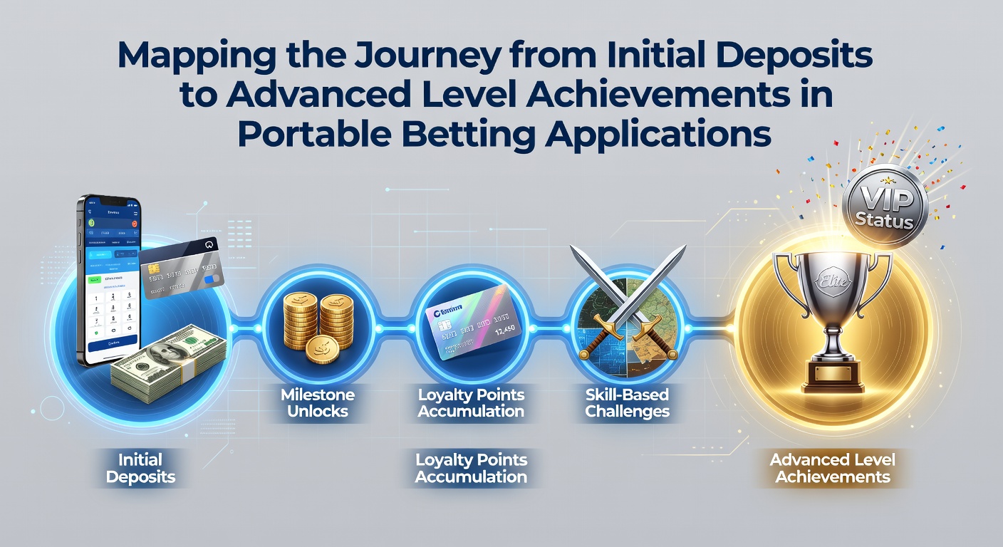 Mobile betting app interface showing deposit screen transitioning to achievement badges and level progress indicators