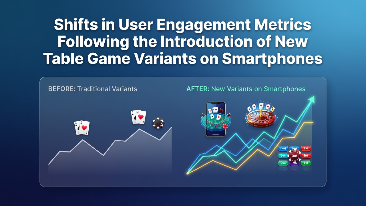 Smartphone displaying new table game variants with engagement analytics overlay