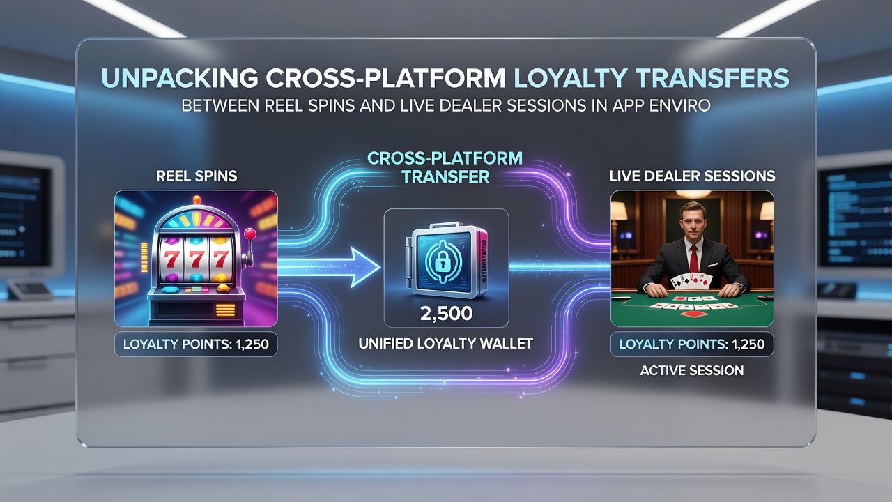 Close-up of loyalty dashboard in a casino app displaying transferred points from slots to live dealer balance
